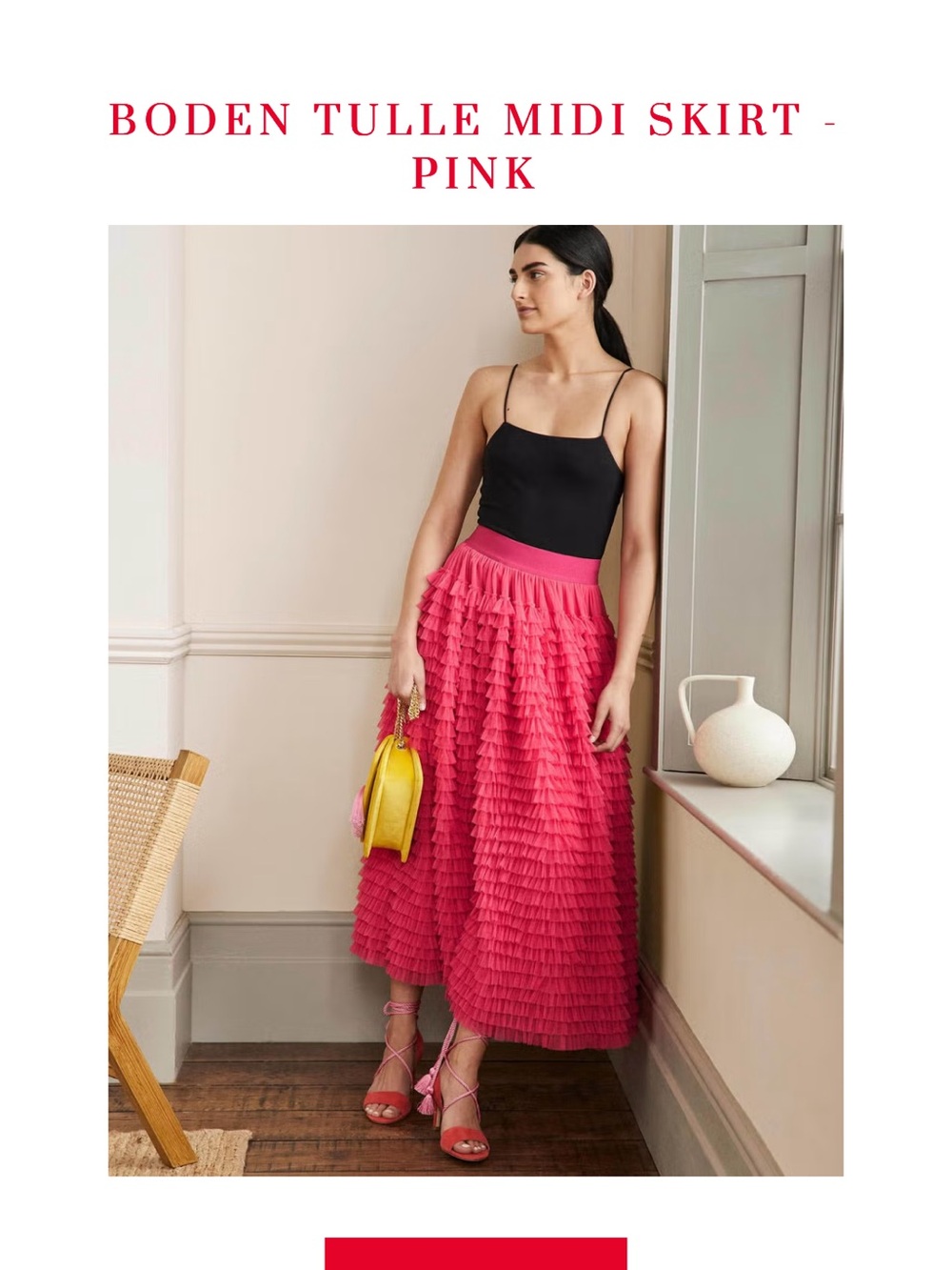 Boden Pink Ruffled Tulle Midi Skirt
